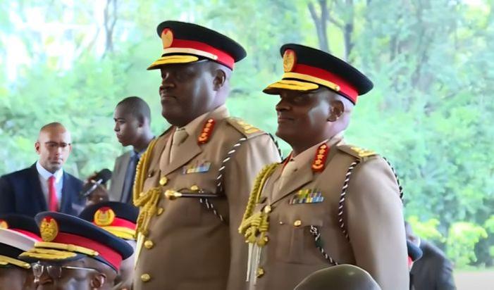 Former Vice Chief of Defence Lieutenant General Jonah Mwangi (left) and Former Commander of the Kenya Army Lieutenant General Peter Njiru who landed ambassadorial roles at State House Nairobi on March 9, 2024.