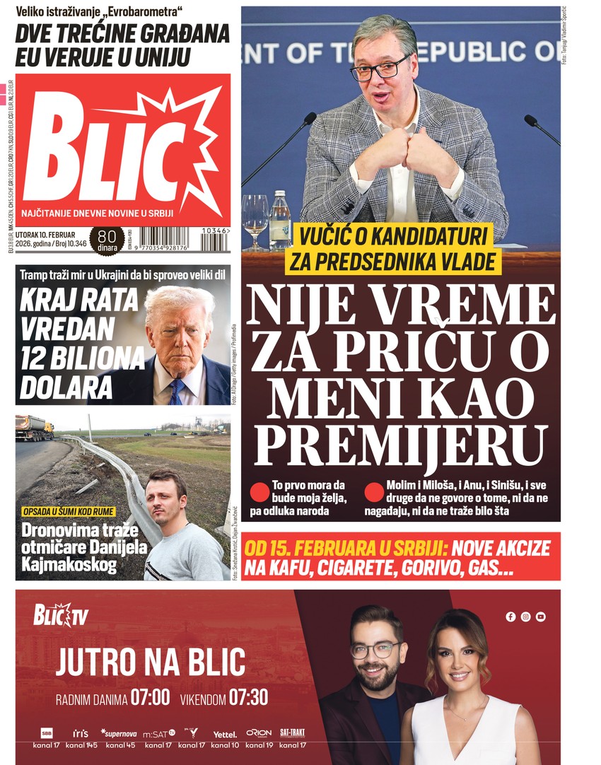 Blic naslovna strana za 10.2.
