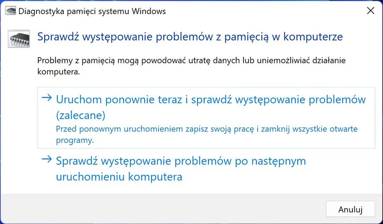 Diagnostyka pamięci systemu Windows