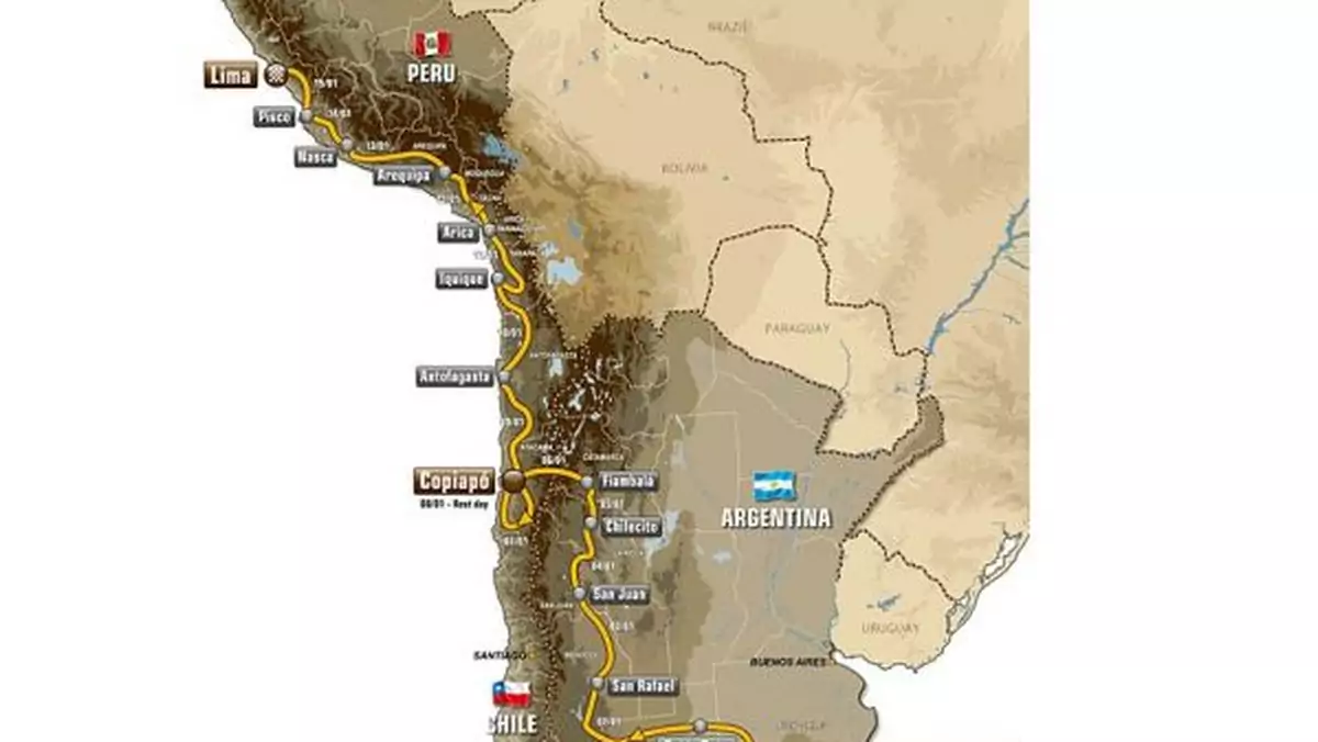 Dakar 2012 - mapa rajdu