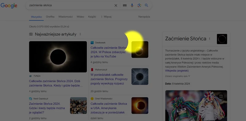 Zaćmienie Słońca 2024. Google z sekretem