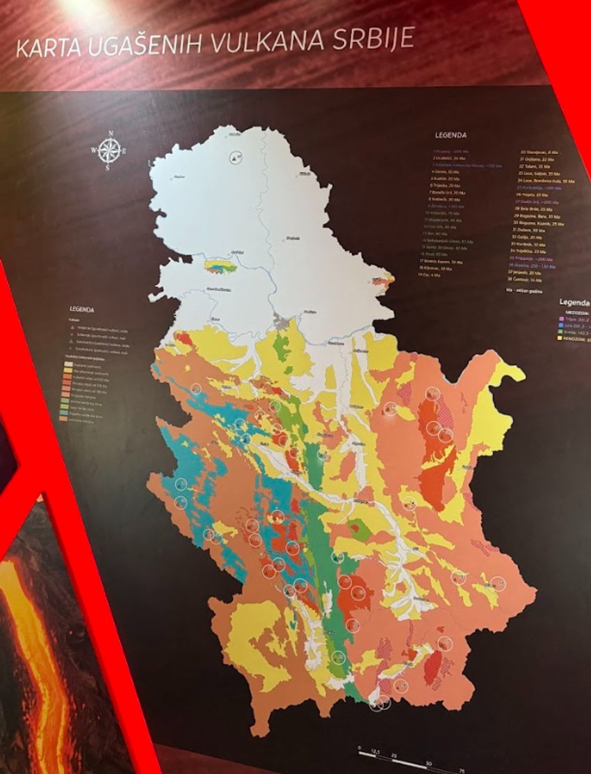 Karta ugašeni vulkana u Srbiji