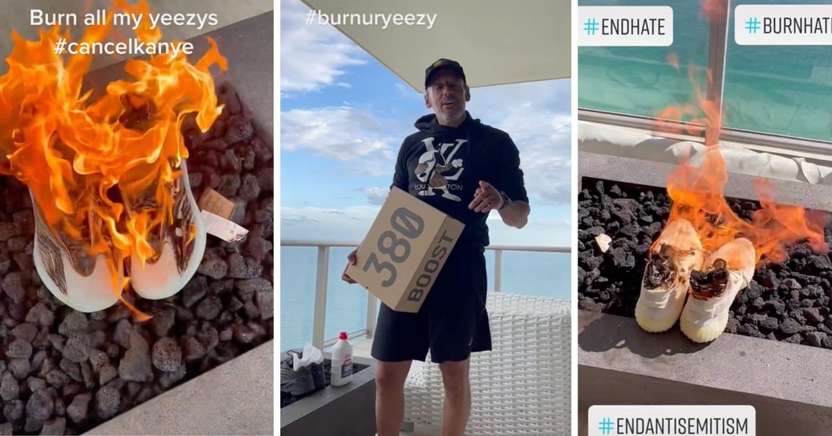 Clips of a man burning his Yeezy collection are going viral, as former ...