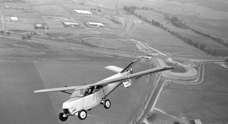 Rob Cumming in his Aerocar flying car airplane.CBS via Getty Images