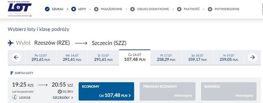 Bilety na lot Rzeszów - Szczecin