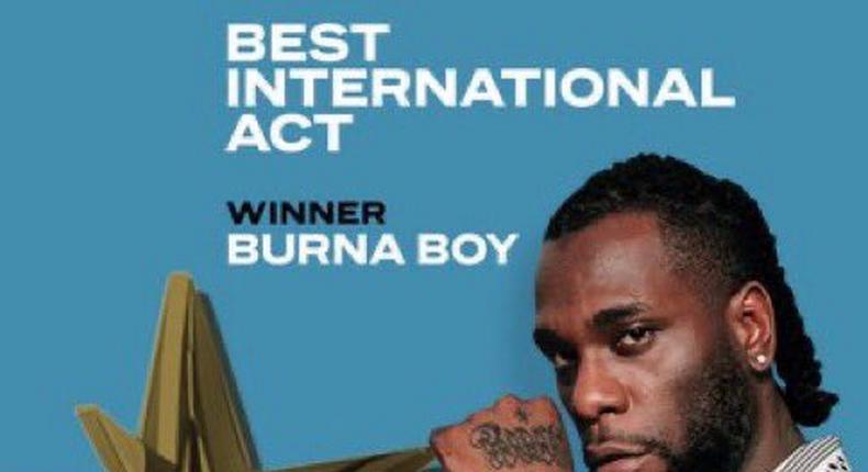 Burna Boy wins Best International Act at the BET Awards for the second consecutive time. (BET)