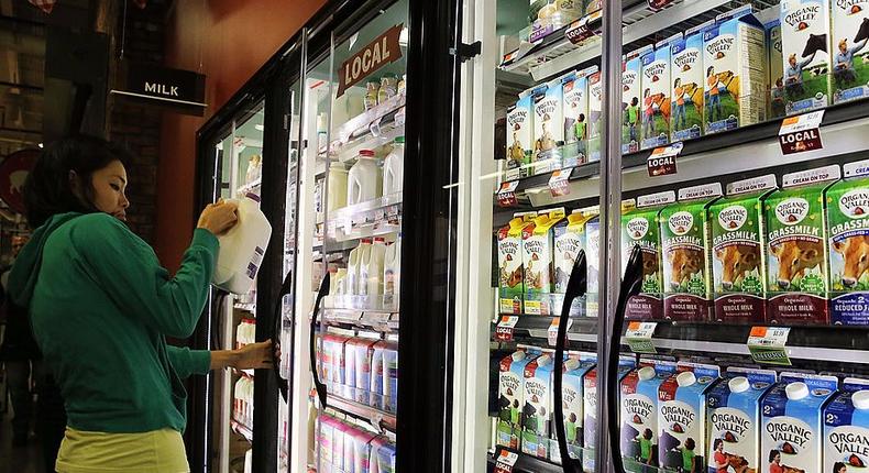 Milk is displayed on shelves in a Brooklyn supermarket on June 9, 2014 in New York City.