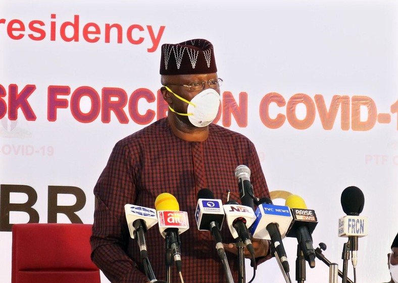 Chairman of the Presidential Task Force on COVID-19, Boss Mustapha, says Nigeria will exercise caution in the administration of COVID-Organics [Twitter/@DigiCommsNG]