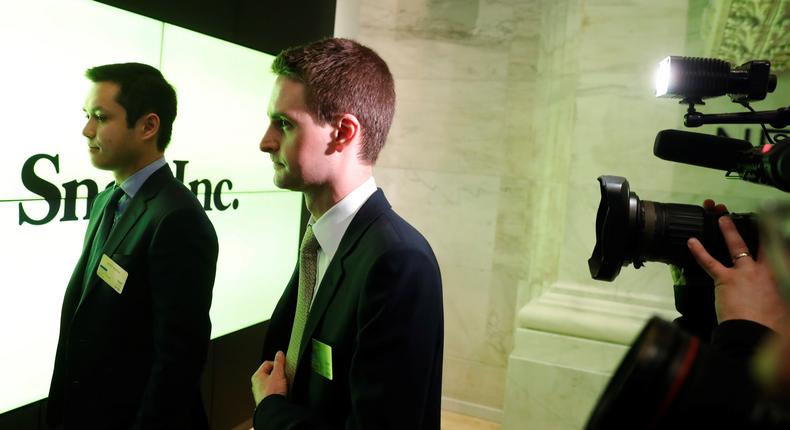 Snap cofounders Bobby Murphy (left) and Evan Spiegel (right.)