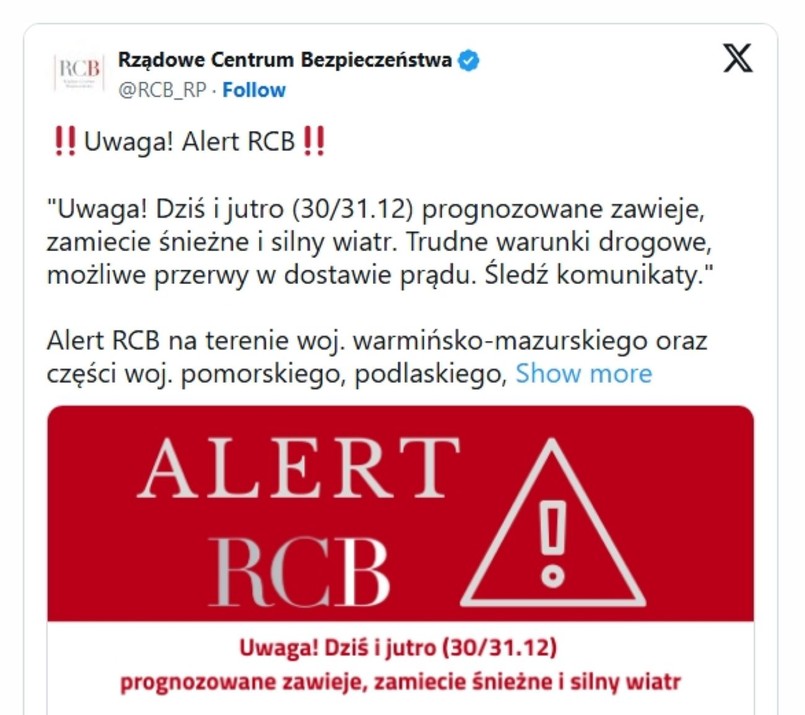 Ostrzeżenie przed silnym wiatrem w Polsce