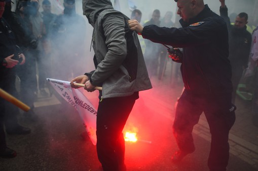 Warszawa 24.03.2023. Demonstracja górników ze związku zawodowego Sierpień 80