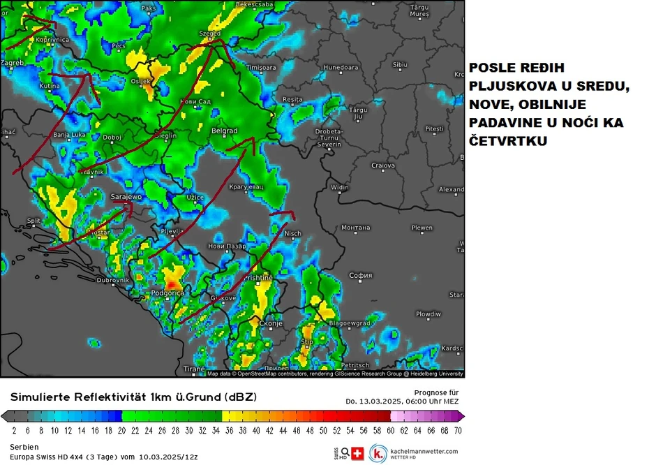 Obilnije padavine se očekuju u noći između srede i četvrtka