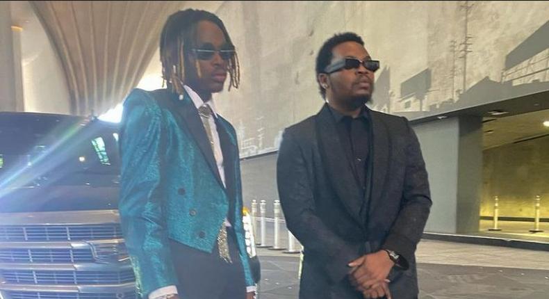 Olamide and Fireboy at the 2021 BET Awards. (Twitter/SnehQBee)