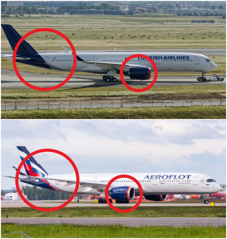 "Turkish" Airbus (above) and the original lyre of the Russian Airbus A350 (below)