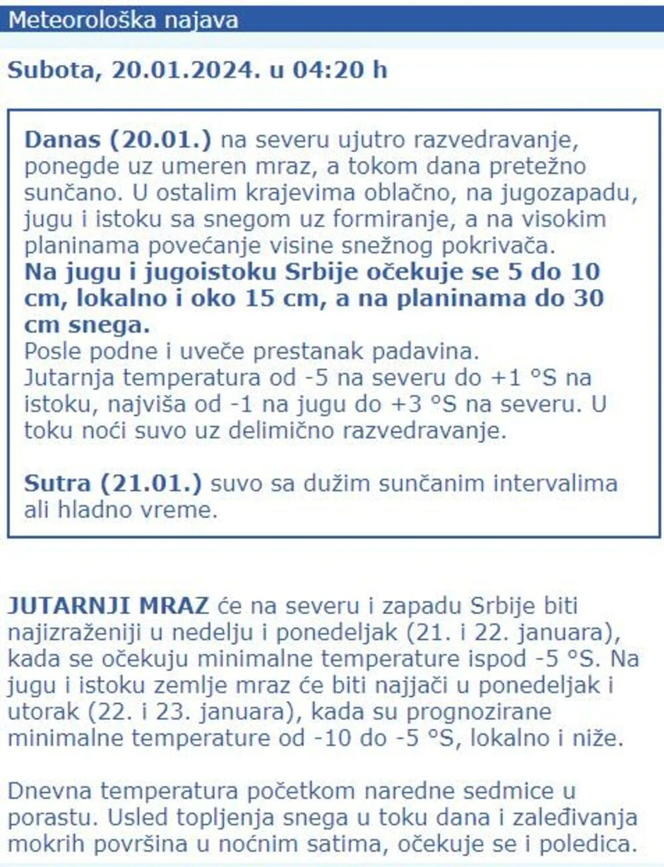 RHMZ prognoza