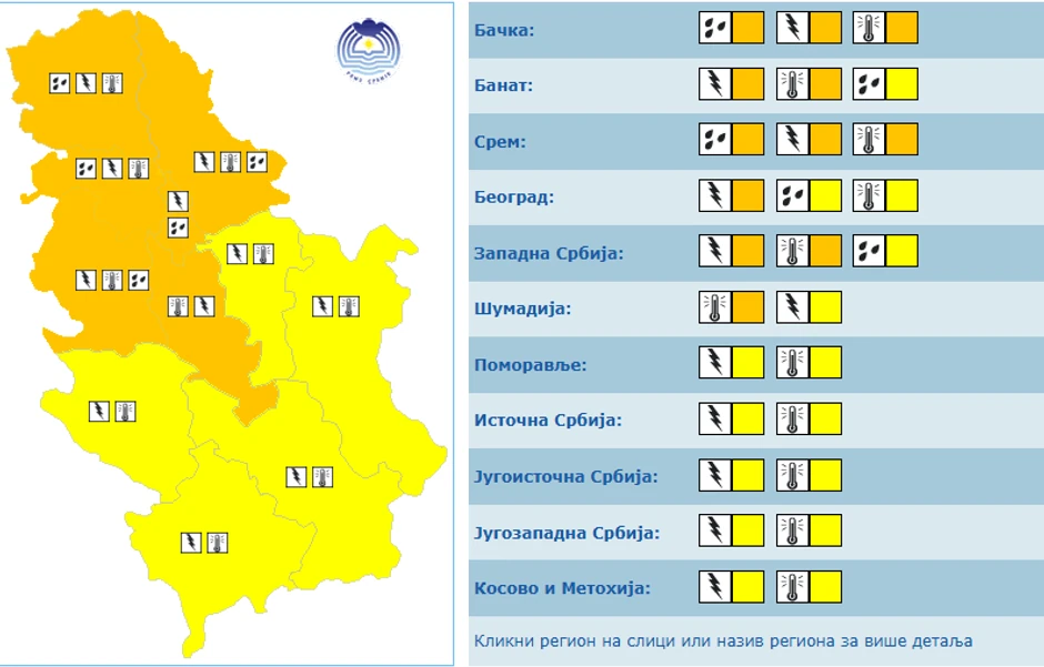 Meteoalarm za sredu, 1. jul
