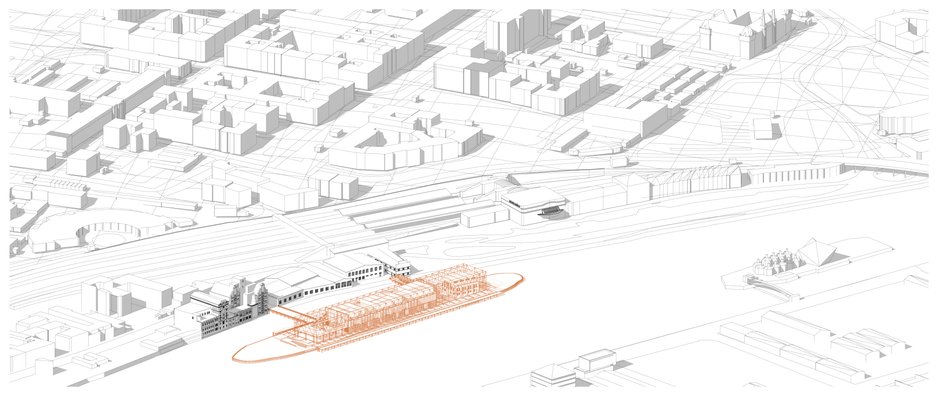 Aksonometria kontekstu urbanistycznego Wyspy Jaskółczej