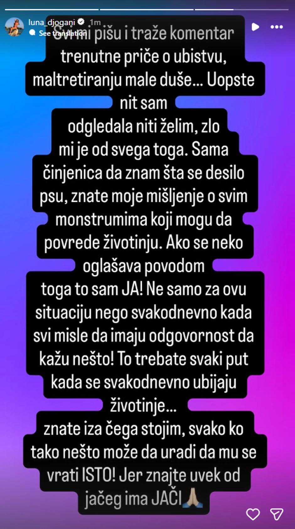 Luna Đogani zgrožena zbog Kristijana Golubovića i ubistva psa