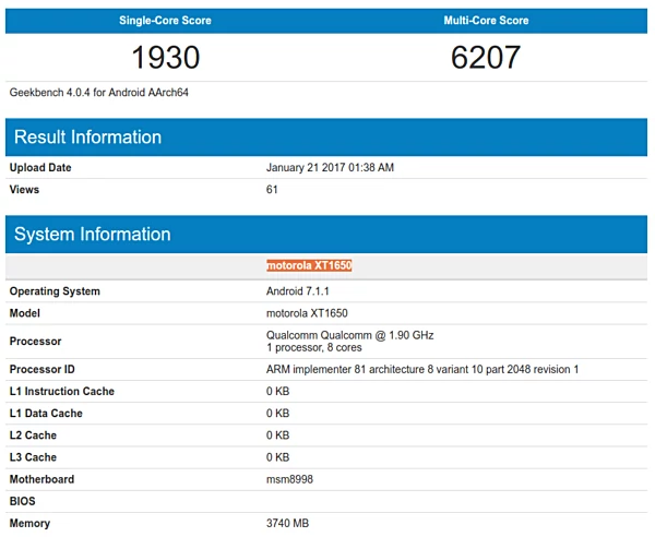 Lenovo Moto Z (2017) w Geekbench