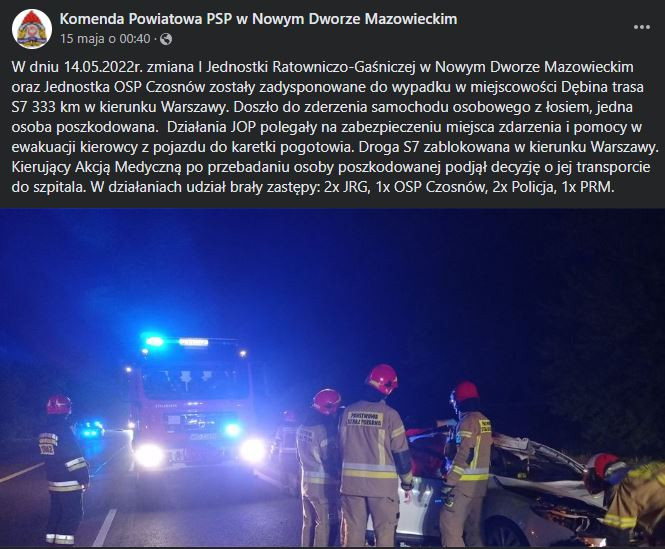 Screen z profilu Komendy Powiatowej PSP w Nowym Dworze Mazowieckim.