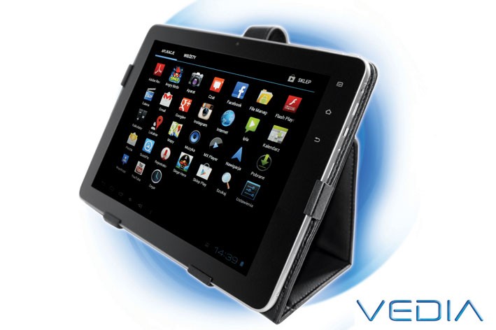 Vedia X36 (700 zł)
Tablet z systemem operacyjnym Android 4.0.3 oraz wyświetlaczem o przekątnej 9,7 cala i rozdzielczości 1024 x 768 pikseli. Wyposażony w procesor Boxchip A10 1.2 GHz.