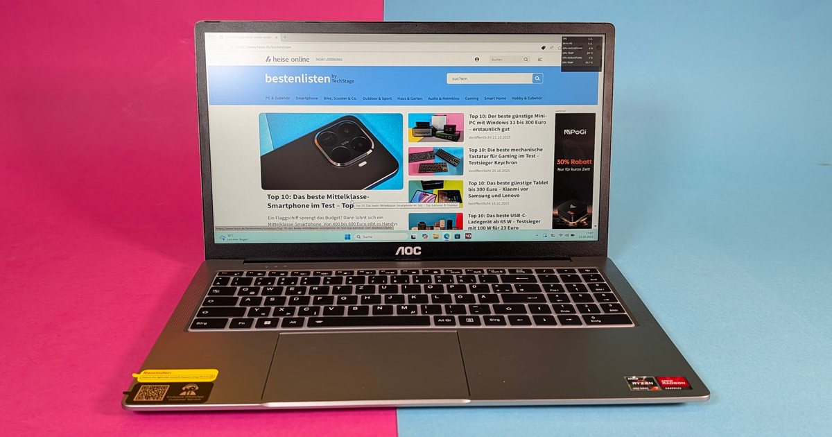Laptop AOC AX16 Pro im Test: Ryzen 7 und gute Verarbeitung für rund 400 Euro