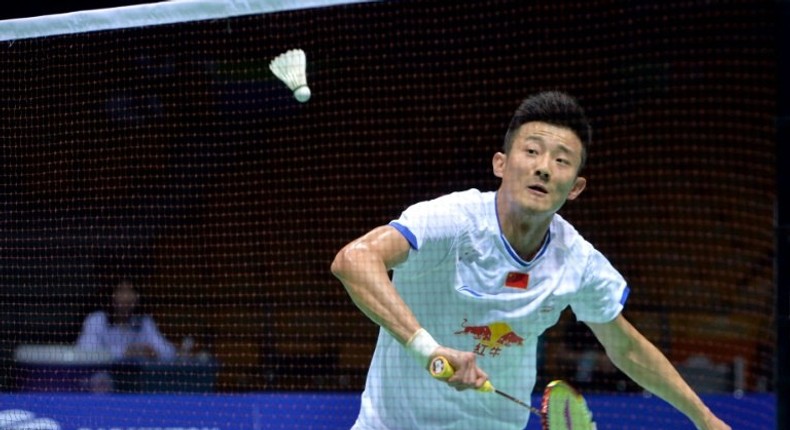 Chen Long of China hits a return against compatriot Shi Yuqi during their men's singles semi-final match at the 2017 Badminton Asia Championships in Wuhan, Hubei province on April 29, 2017