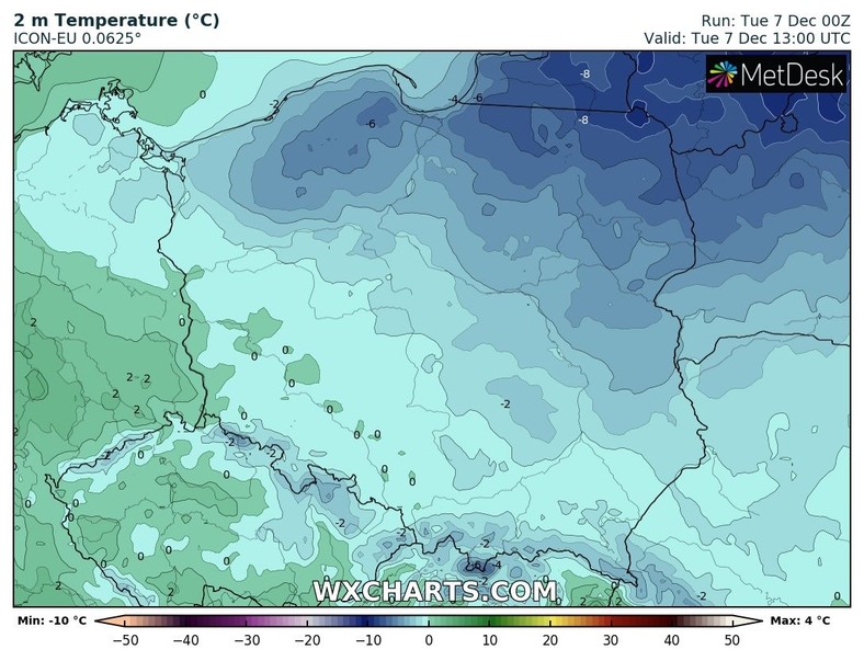 Na przeważającym obszarze kraju będzie mroźno