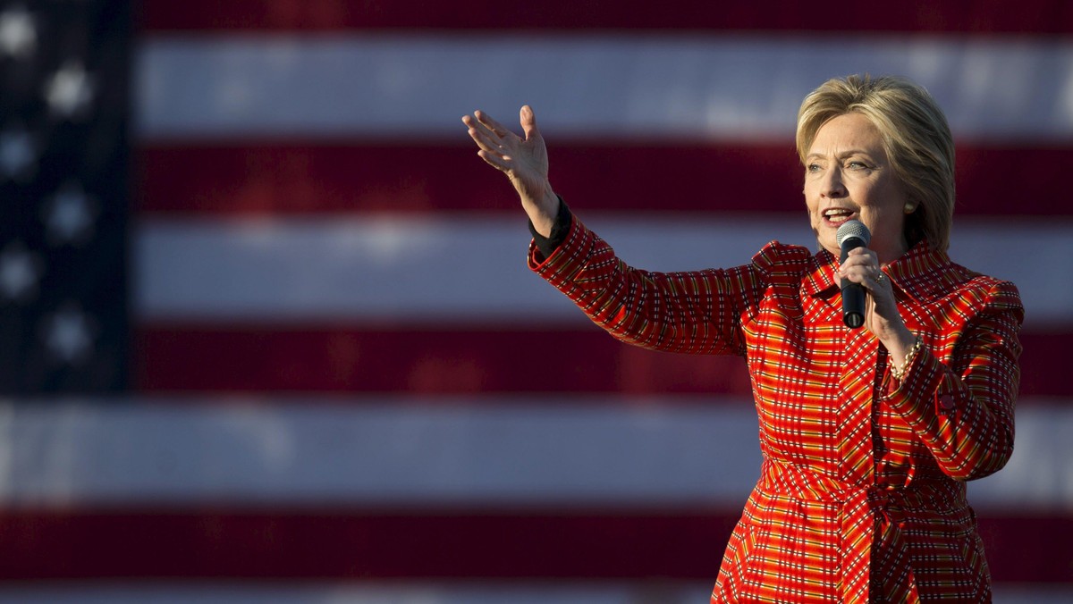 Democratic presidential candidate Hillary Clinton speaks during a campaign rally with her husband fo