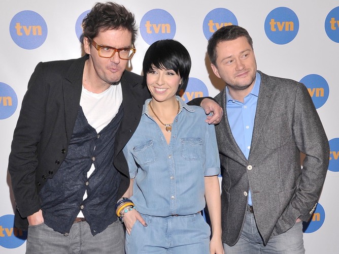 Kuba Wojewódzki, Tatiana Okupnik i Jarosław Kuźniar na prezentacji wiosennej ramówki TVN – luty 2012