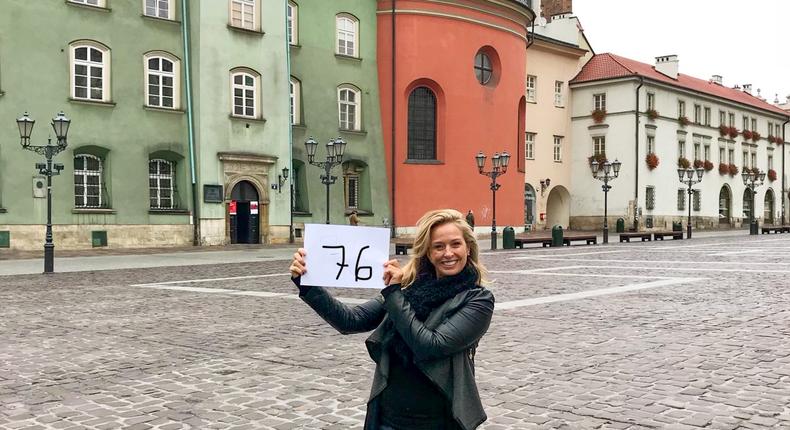 Pamela Holt, pictured here in Warsaw, Poland, is a solo traveler who visited 80 countries by her 50th birthday.Courtesy of Pamela Holt