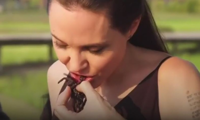 Anđelina Žoli jede tarantulu