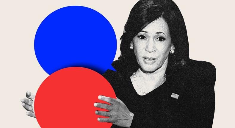 Selena Rezvani says Vice President Kamala Harris is a master of the broken record technique.AP Photo/Julio Cortez; Chelsea Jia Feng/BI