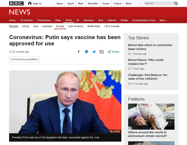 BBC o rosyjskiej szczepionce