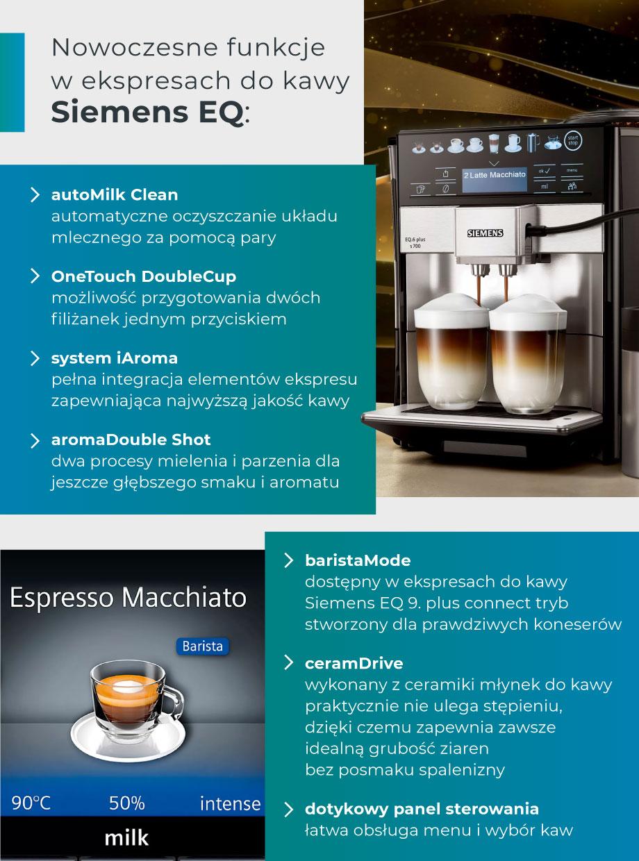 Nowoczesne funkcje w ekspresach do kawy Siemens EQ - infografika