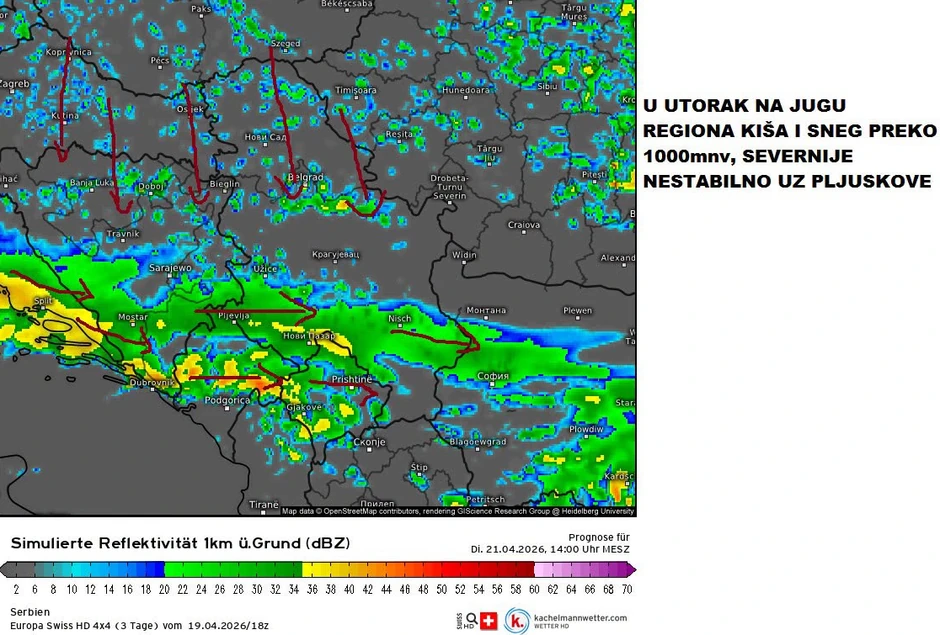 U utorka na jugu Srbije obilnije padavine