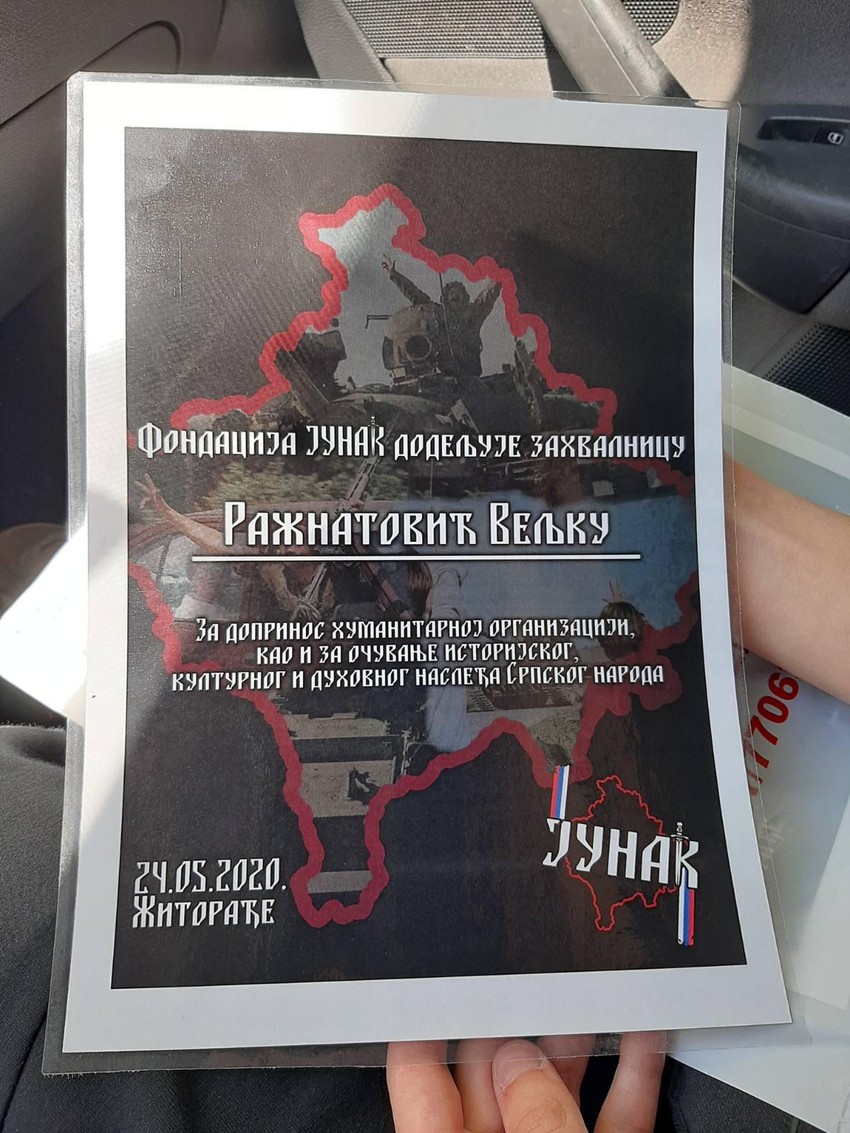 Veljko dobio zahvalnicu