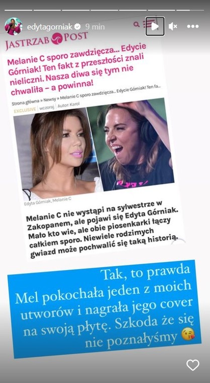 InstaStory z profilu Edyty Górniak