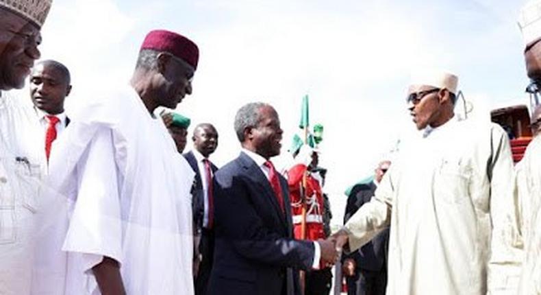 The President being received at the Nnamdi Azikwe International Airport, Abuja by Vice President Yemi Osinbajo.