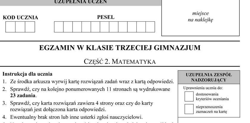 Egzamin gimnazjalny 2016: matematyka pytania i odpowiedzi