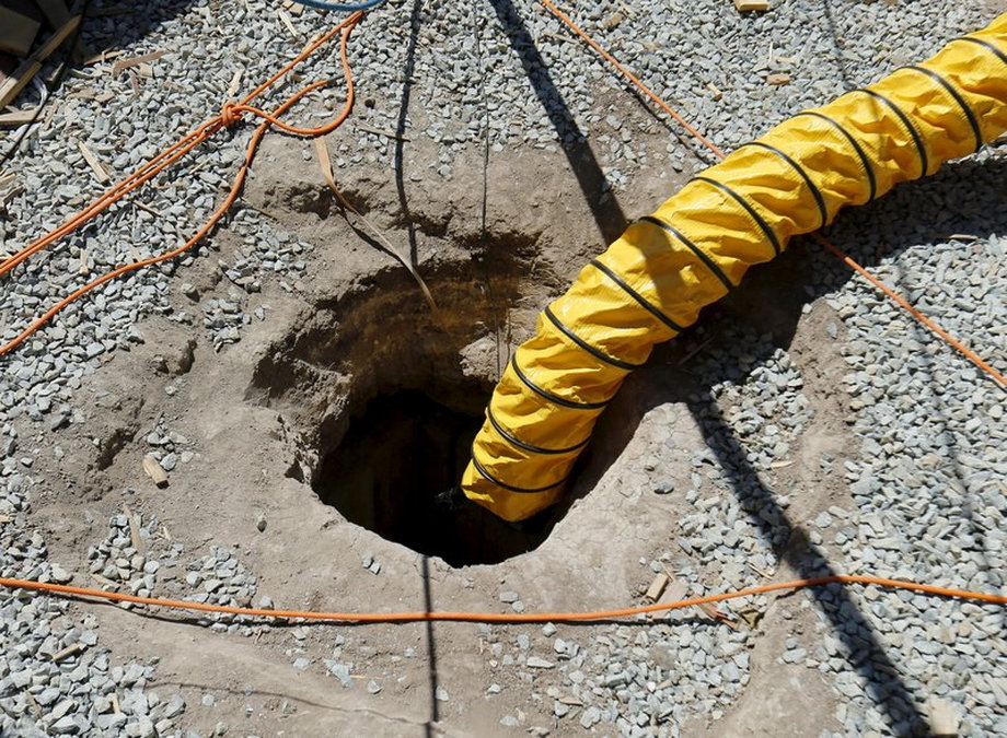 An air vent helps authorities with their investigation after the discovery of a cross-border tunnel from Tijuana, Mexico to Otay Mesa, California, April 20, 2016.