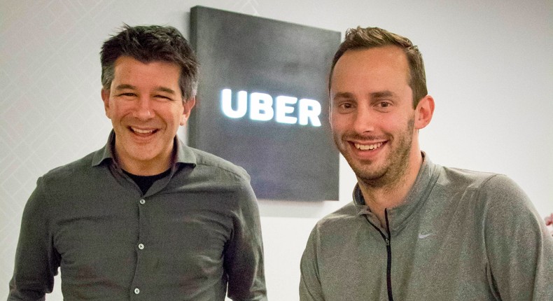 Uber CEO Travis Kalanick with Otto's Anthony Levandowski