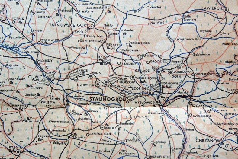 Stalinogród (Katowice) na dawnej mapie