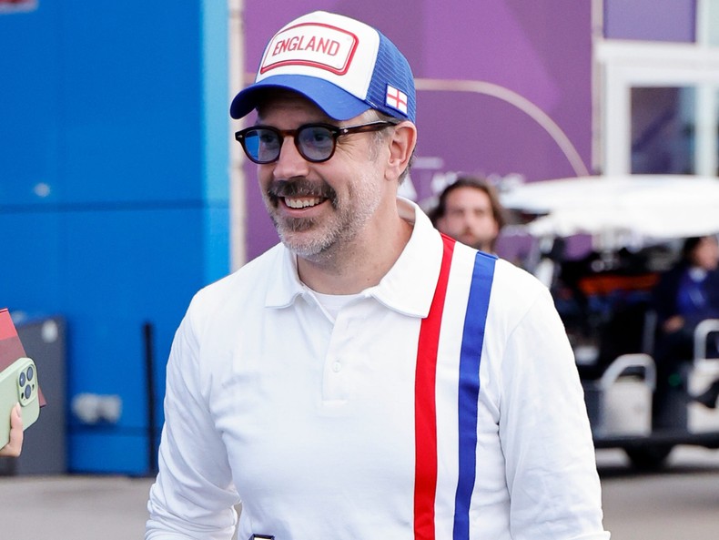 While Sudeikis is American, he clearly feels a connection with the adopted homeland of his soccer coach character, Ted Lasso, because he was seen at the England vs. Panama game on June 27 repping England.He was seen once again, this time in character as Lasso, during the halftime show of the final.