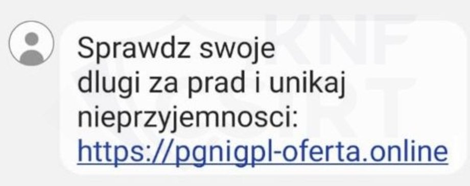 Wiadomość sms podszywająca się pod dostawcę energii elektrycznej.