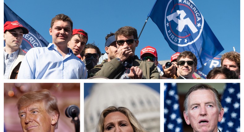 America First Foundation leader and white nationalist Nick Fuentes; former President Donald Trump; Republican Rep. Marjorie Taylor Greene of Georgia; Republican Rep. Paul Gosar of ArizonaGetty Images