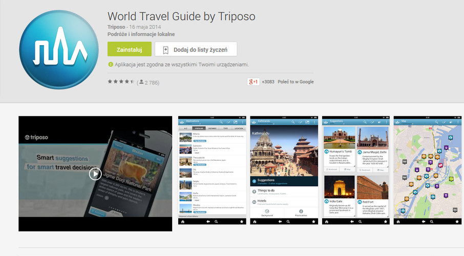 <b>World Travel Guide by Triposo</b>
<br><br>
Kompleksowy przewodnik turystyczny, który zawiera mnóstwo przydanych informacji na temat najpopularniejszych kierunków turystycznych na świecie. Dowiemy się zarówno o ich historii, kulturze jak i aktualnych wydarzeniach, w których warto wziąć udział. Ogromną zaletą tej aplikacji jest również fakt, że działa ona w trybie off-line.