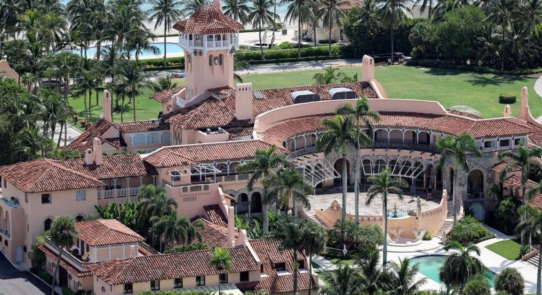 In this aerial view, former U.S. President Donald Trump's Mar-a-Lago estate is seen on September 14, 2022 in Palm Beach, Florida.