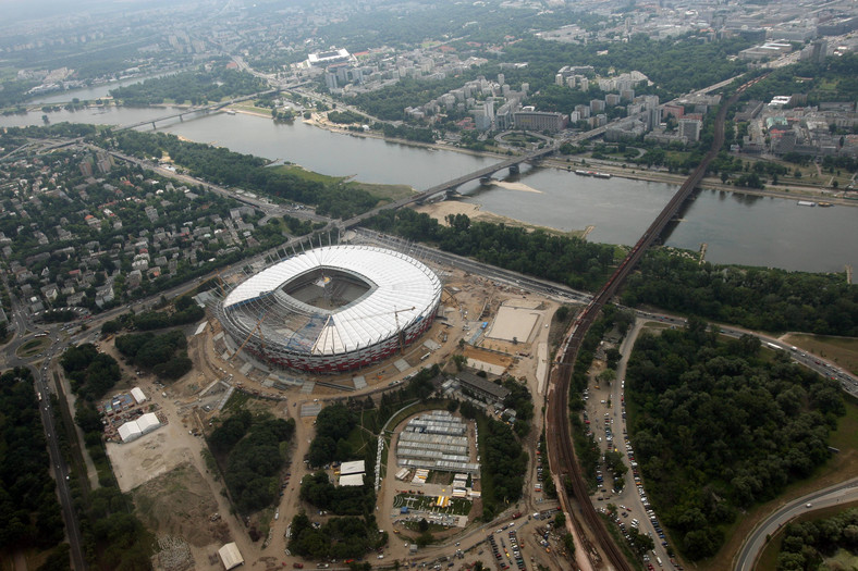 Budowa Stadionu Narodowego w Warszawie. Zdjęcie z dnia 16 czerwca 2011 roku