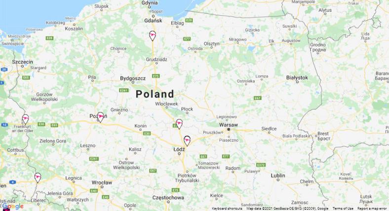 Ionity mapa stacji ładowania Polska 082021 